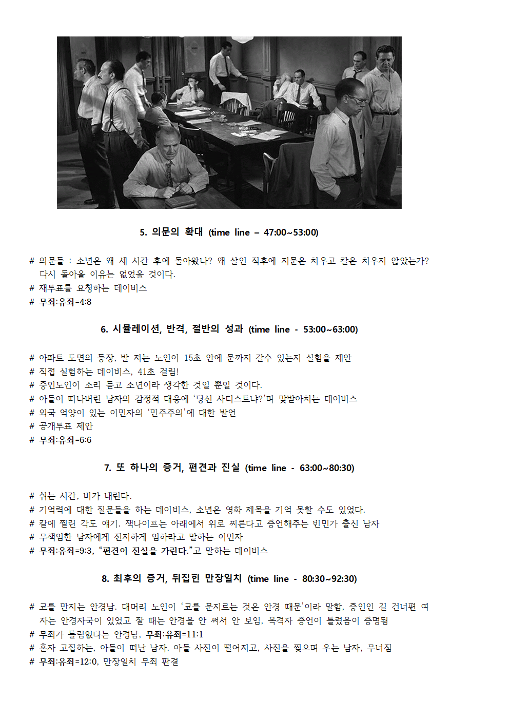 [12명의 성난 사람들]의 시퀀스 구조; 정의롭지만 고립된 사람들을 위한 행동교본